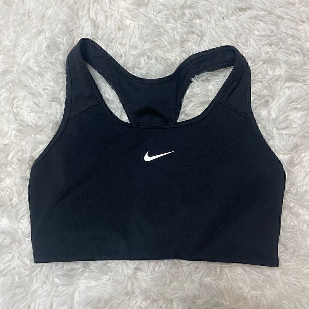 Nike Dri Fit Support Sports Bra Running Gym Training Size XS Black Swoosh Logo